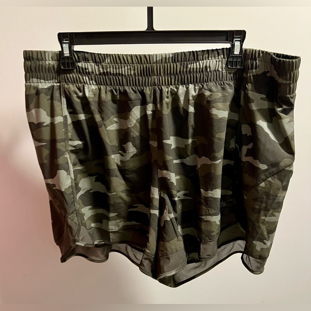Athleta Camo Athletic Shorts in Olive Green and Black